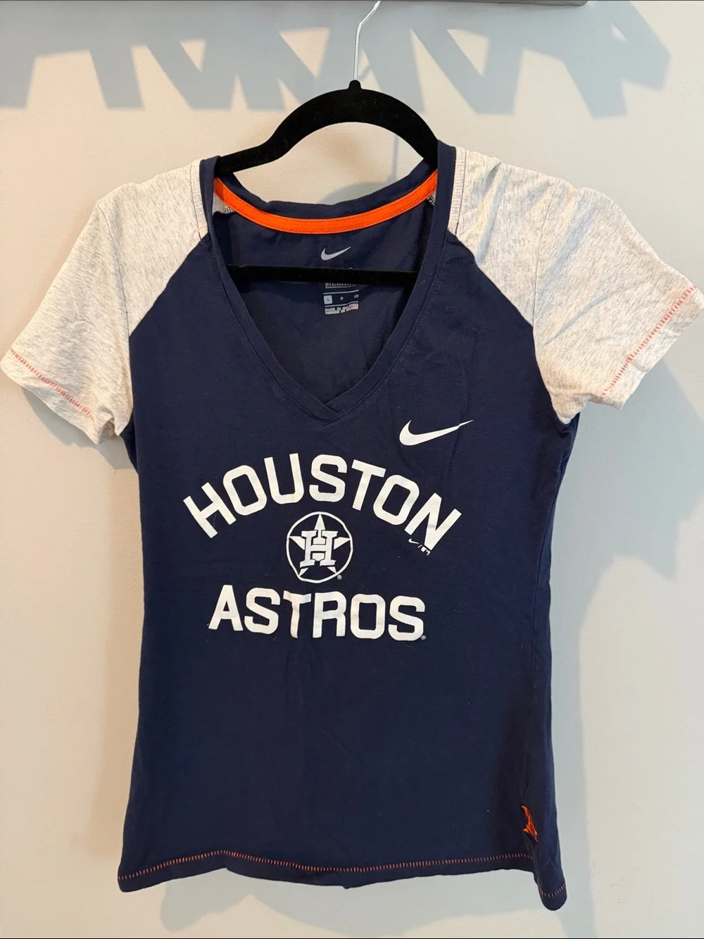 Nike Houston Astros Navy V-Neck Tee with Gray Raglan Sleeves